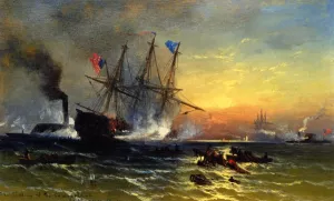 The Sinking of the 'Cumberland' by Edward Moran Oil Painting