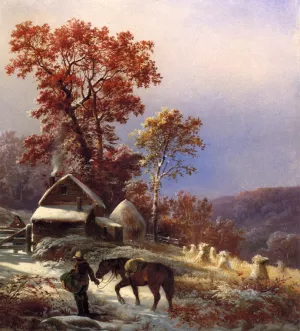Winter at the Farm by Edward Moran Oil Painting