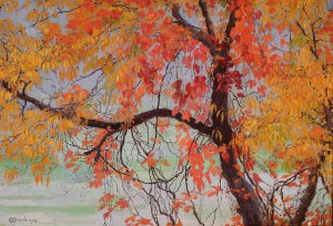 Autumn leaves by Edward Okun Oil Painting