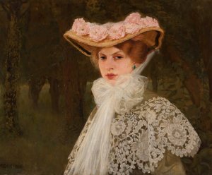 Portrait of Zofia Okun nee Tolkemit, the artist's wife by Edward Okun Oil Painting
