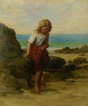On The Seashore - A Timid Venture by Edward Opie Oil Painting
