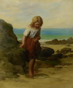 On The Seashore - A Timid Venture by Edward Opie - Oil Painting Reproduction
