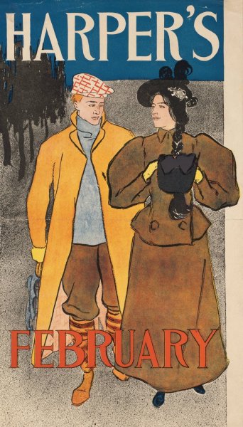 Harper's February  by Edward Penfield - Hand-Painted Oil Painting Reproduction