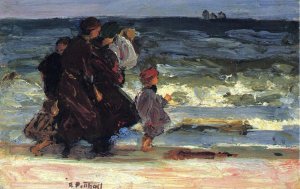 A Family at the Beach by Edward Potthast Oil Painting