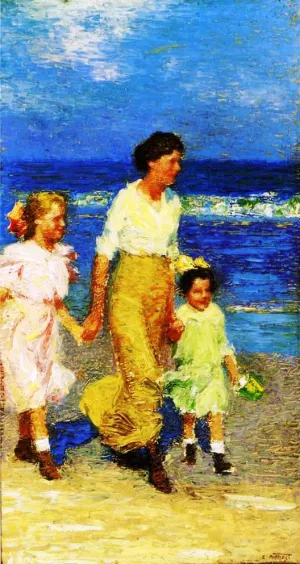 A Walk on the Beach by Edward Potthast - Oil Painting Reproduction