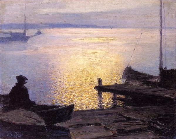 Along the Mystic River by Edward Potthast - Hand-Painted Oil Painting Reproduction