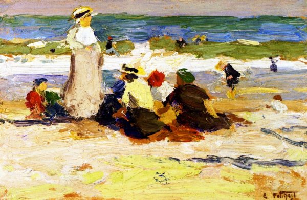 At the Beach by Edward Potthast - Hand-Painted Oil Painting Reproduction
