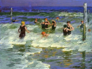 Bathing in the Surf Oil Painting by Edward Potthast - Bestsellers