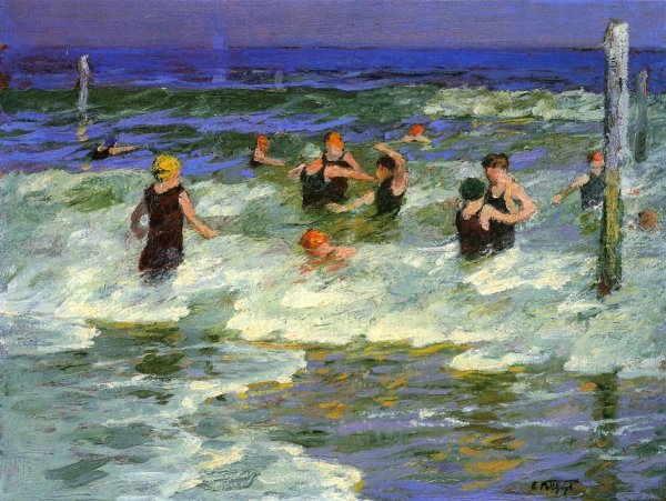 Main Product Photo of Bathing in the Surf Painting by Edward Potthast