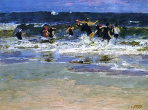 Beach Scene, Jumping in the Surf Oil painting by Edward Potthast