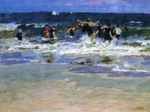 Beach Scene, Jumping in the Surf by Edward Potthast Oil Painting