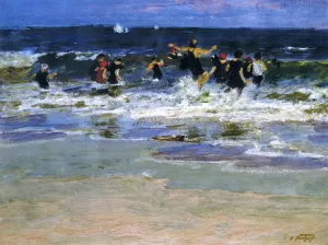 Beach Scene, Jumping in the Surf Oil painting by Edward Potthast