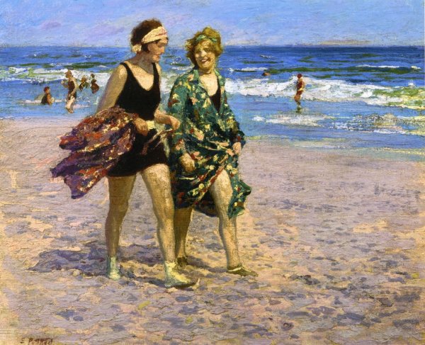 Blonde and Brunette by Edward Potthast - Hand-Painted Oil Painting Reproduction