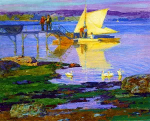 Boat at Dock by Edward Potthast Oil Painting