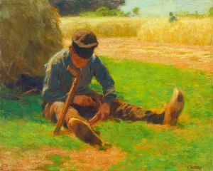 Boy Sharpening a Sickle by Edward Potthast Oil Painting