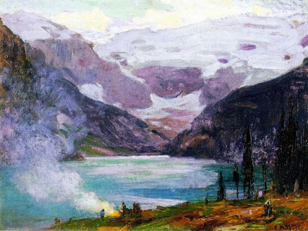 Main Product Photo of Camp by Lake Louise Painting by Edward Potthast