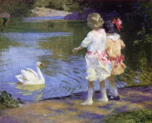 Children with a Swan by Edward Potthast - Oil Painting Reproduction