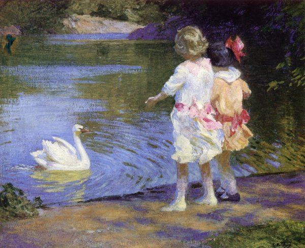 Main Product Photo of Children with a Swan Painting by Edward Potthast