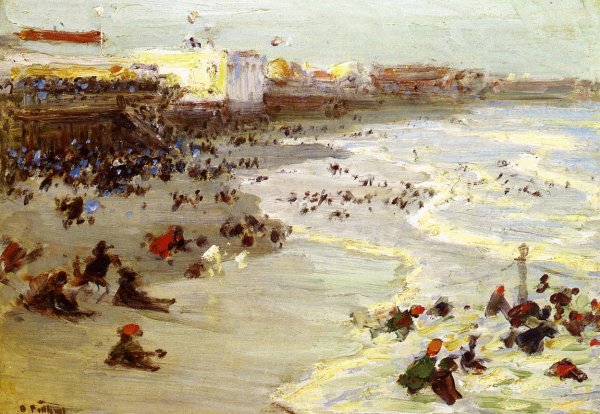 Coney Island by Edward Potthast - Hand-Painted Oil Painting Reproduction