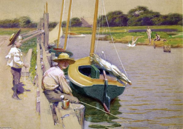 Main Product Photo of Fishing Off an Old Pier Painting by Edward Potthast