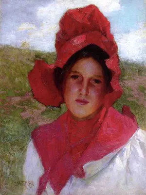 Girl in a Red Bonnet by Edward Potthast - Oil Painting Reproduction