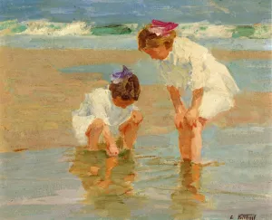 Girls Playing in Surf by Edward Potthast - Oil Painting Reproduction