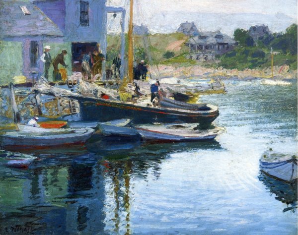 Main Product Photo of Gloucester Bay and Dock Painting by Edward Potthast