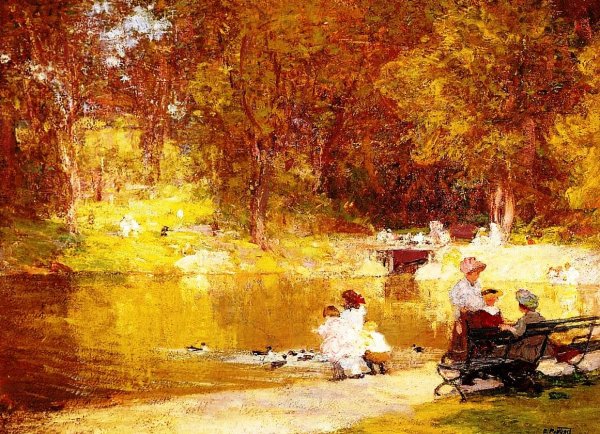 In Central Park by Edward Potthast - Hand-Painted Oil Painting Reproduction