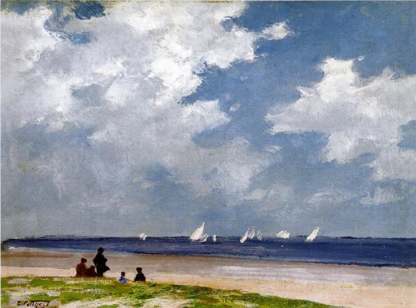 Sailboats off Far Rockaway by Edward Potthast - Hand-Painted Oil Painting Reproduction