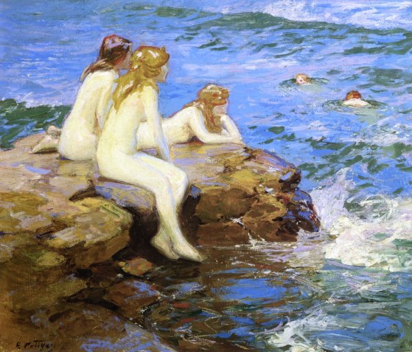 Sea Nymphs by Edward Potthast - Hand-Painted Oil Painting Reproduction