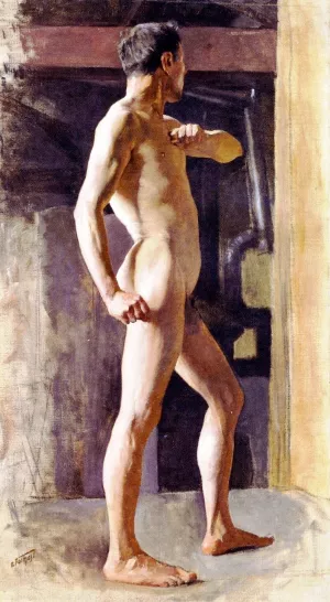 Standing Male Nude by Edward Potthast - Oil Painting Reproduction