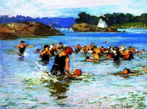 The Swimming Lesson by Edward Potthast Oil Painting