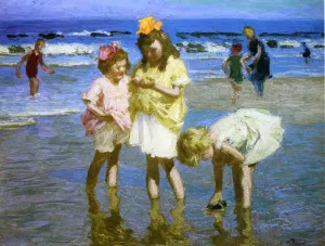 Three Girls at the Seashore by Edward Potthast Oil Painting