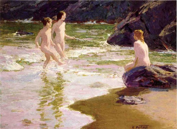 Young Bathers by Edward Potthast - Hand-Painted Oil Painting Reproduction