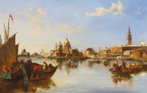Gondolas And Fishing Boats At The Mouth Of The Grand Canal, Venice by Edward Pritchett Oil Painting