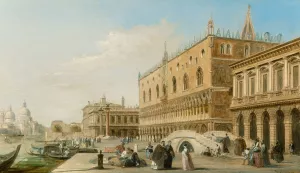 The Doge's Palace, the Piazzetta and the Biblioteca, with Sta Maria della Salute beyond, Venice by Edward Pritchett Oil Painting
