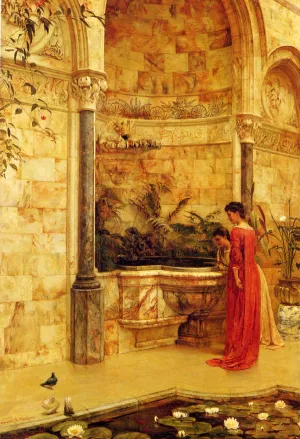 Elegant Ladies by a Fountain by Edward R. Taylor - Oil Painting Reproduction