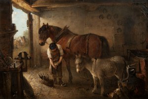 A Farrier Shoeing A Plough Horse by Edward Robert Smythe Oil Painting