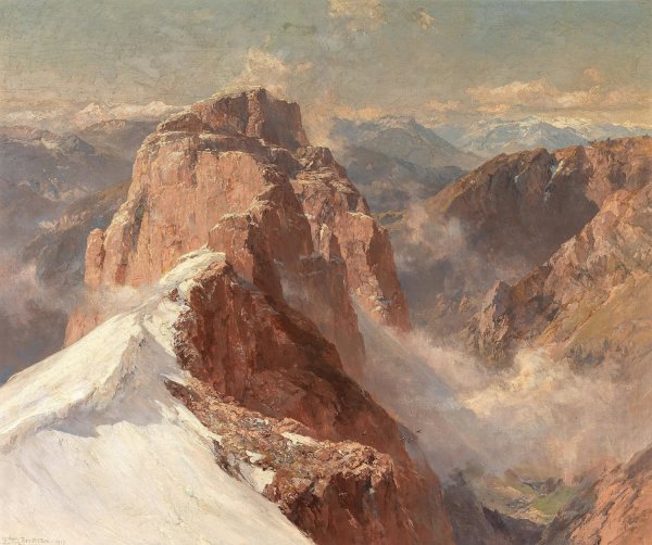 Main Product Photo of A View of Crozzon di Brenta from Cima Tosa with Pilastro dei Francesi  Painting by Edward Theodore Compton
