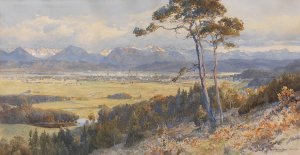 Blick auf Klagenfurt vor den Bergzugen der Karawanken by Edward Theodore Compton Oil Painting