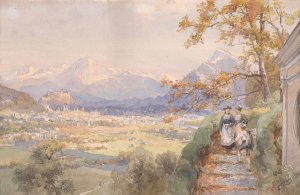Blick uber die Stadt Salzburg by Edward Theodore Compton Oil Painting