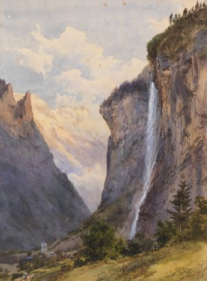 Der Staubbachfall in Lauterbrunnen by Edward Theodore Compton Oil Painting