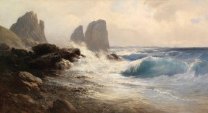 Die Faraglioni-Felsen vor der Kuste von Capri by Edward Theodore Compton Oil Painting