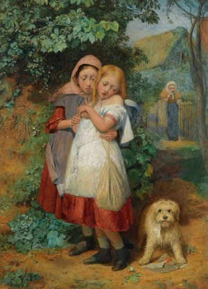 Girls, Frightened By A Dog by Edward Thompson Davis Oil Painting