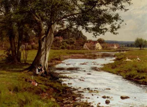 An afternoon's fishing by Edward Wilkins Waite - Oil Painting Reproduction