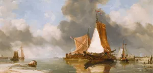 A Dutch Calm, Zuider Zee Fishing Craft by Edward William Cooke Oil Painting