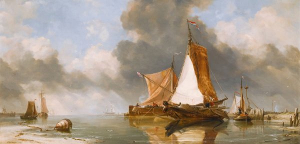 A Dutch Calm, Zuider Zee Fishing Craft  by Edward William Cooke - Hand-Painted Oil Painting Reproduction