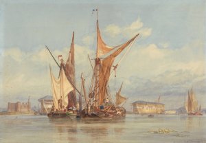 Bomb Proof Battery near Gillingham, on the Medway…. by Edward William Cooke Oil Painting