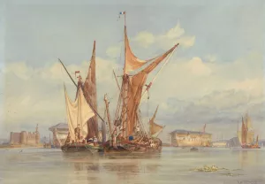 Bomb Proof Battery near Gillingham, on the Medway…. by Edward William Cooke Oil Painting