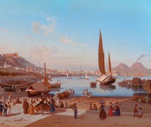 Naples with Vesuvius Beyond by Edward William Cooke Oil Painting